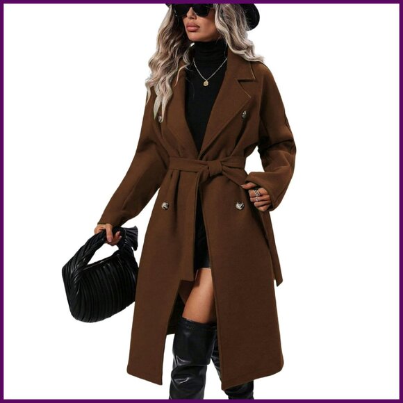 Women's Wool Blend Pea Coat Double Breasted Knee Length Trench Coat